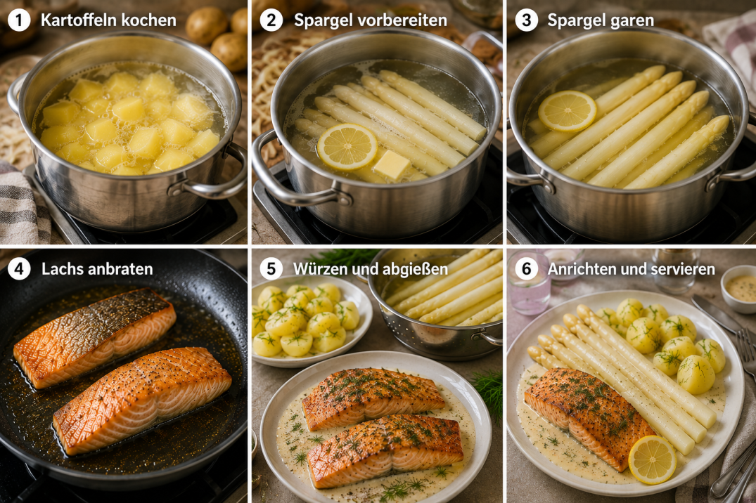 Cremige Spargel mit Kartoffeln und Lachs – einfach Schritt für Schritt zubereitet.
